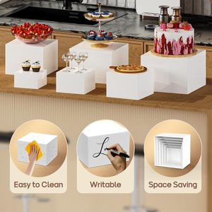 Présentoirs de buffet blancs moulés en acrylique (8 pièces) pour mariages, traiteurs, desserts, gâteaux et organisation de tables de repas - Product Image 6