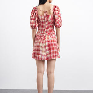 Produttori di <span class=keywords><strong>vestiti</strong></span> di moda all'ingrosso personalizzato manica corta Plaid <span class=keywords><strong>cotone</strong></span> giovane <span class=keywords><strong>donna</strong></span> <span class=keywords><strong>vestiti</strong></span> Casual vestito estivo - Product Image 5