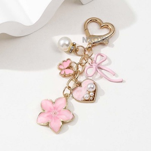 Pretty Flower Heart Pearl Bow Butterfly Enamel Keychain Lovely Plant <strong>Key</strong> <strong>Ring</strong> <strong>for</strong> <strong>Women</strong> Girls Good Gift Handmade Jewelry Set - Product Image 4