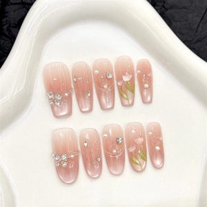 Nouveau produit lancé, série de couleurs en poudre de la gamme Pink Flames Y2K, crucifix, ongles press-on faits main en édition limitée - Product Image 5