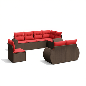 Set di divani da giardino in polyrattan marrone da 8 pezzi con cuscini, mobili da esterno dal design contemporaneo - Product Image 1