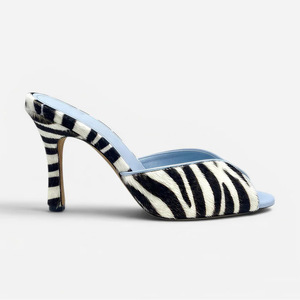 Sandali Donna Taglie Grandi con Stampa Zebrata e Crine di Cavallo, Sexy Mules Peep Toe, Vestibilità Larga, Tacchi Alti, Ciabatte Leopardate - Product Image 2