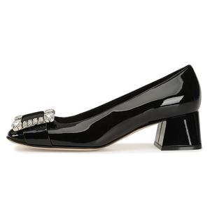 Plus Size Elegant Crystal Black <strong>Court</strong> <strong>Heels</strong> Women Pumps <strong>Block</strong> Low <strong>Heel</strong> <strong>Shoes</strong> for Ladies Party - Product Image 1