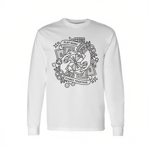 Camiseta de manga larga unisex para adultos con cuello redondo y diseño promocional: Juega más juegos en conjunto - Product Image 3