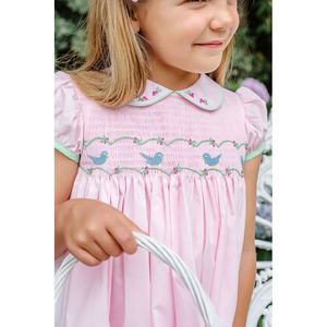 Dottie Hart Dress Palm Beach Pink & Grace Bay Green con Bluebird Smocking abito da bambina in cotone 100% - Product Image 2