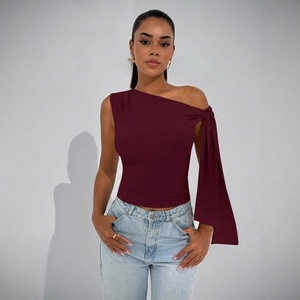 Camisa de Mujer de Verano, Nueva Moda Urbana, Estilo Casual, Ajustada, Sin Tirantes, con Cordones, de Color Sólido - Product Image 2