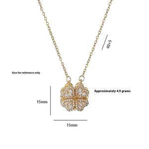 Collier tendance en acier inoxydable plaqué or <span class=keywords><strong>pour</strong></span> femme, avec pendentif cœur trèfle à quatre feuilles en zircon ouvrable, vente chaude - Product Image 5