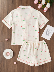 <span class=keywords><strong>Pigiama</strong></span> Casual Intrecciato Morbido Rosa con Stampa Fiori di Pesco, Colletto e Vita Elastica, per Estate/Autunno/Inverno - Vendita Diretta dalla Fabbrica ODM - Product Image 3