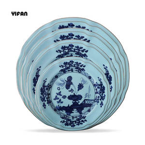 Синие чернила винтажные декоративные блюда керамическая фарфоровая Роскошная Посуда Набор всех цветов на заказ итальянский стиль кости Китай оптовая продажа - Product Image 2