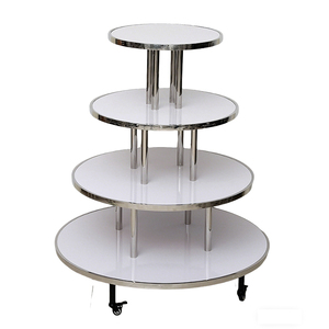 Carrito <span class=keywords><strong>de</strong></span> Exhibición Redondo <span class=keywords><strong>de</strong></span> 4 Niveles Personalizado <span class=keywords><strong>de</strong></span> Fábrica con Ruedas, Estante <span class=keywords><strong>de</strong></span> Metal y Madera Blanco para Tiendas Minoristas, Envío Global - Product Image 5
