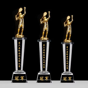 Medaglie e trofei di Badminton trofeo di cristallo bianco Logo personalizzato, nome, associazione di Badminton, competizione - Product Image 5