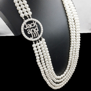 Greek <strong>Jack</strong> and Jill Logo Multi Layers White Pearl Necklaces Statement <strong>Gift</strong> - Product Image 3
