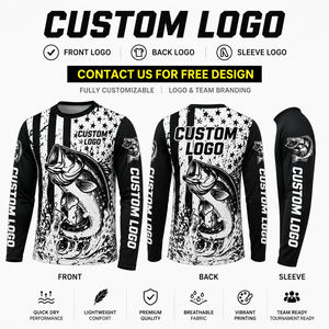 Maillots de pêche personnalisés noir et blanc, légers, en polyester, sublimation, pour hommes, pour la pêche en kayak, uniforme de pêche - Product Image 3
