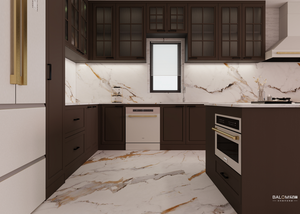 Mobili da Cucina di Lusso in Legno con Inserti in Vetro Nero per Ristrutturazioni di Alta Gamma - Product Image 3