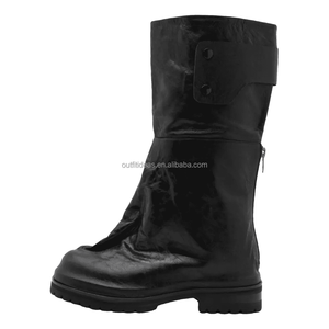Cuero de becerro Cremallera trasera Unisex Mujer Luna Zapatos de combate de seguridad de moda para hombres Dragonrider Botas Negro Biker Marathon <span class=keywords><strong>Boot</strong></span> para hombres - Product Image 1