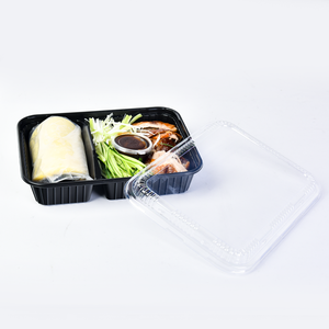 boîte à déjeuner bento à emporter, compartiment à 2 ou 3 parties, conteneurs à base <span class=keywords><strong>noire</strong></span> avec couvercles - Product Image 4