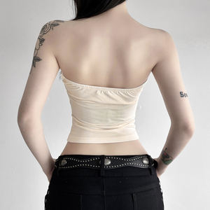 Débardeur sans bretelles à imprimé floral pour femme, coupe ajustée, dos nu, court, camisole d'été décontractée pour les vacances en polyester tricoté élasthanne - Product Image 6