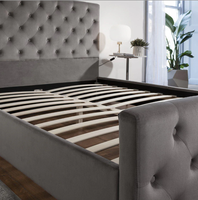Lit Moderne Personnalisable avec Tête de Lit en Velours, Ottoman de Rangement et Tiroirs, Cadre de Lit en Bois avec Sommier Queen/King Size