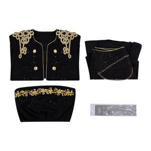 Conjunto de 2 Piezas de Ropa de Baile K-pop Jazz con Borlas <span class=keywords><strong>Militares</strong></span>, Bordado en Negro y Dorado, para Actuaciones en Escenario, para Mujer - Product Image 3