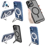 Casing Transparan Anti Benturan Magnetik dengan Penyangga untuk iPhone 11 12 13 14 15 16 Pro Max 17 Air Plus, Pelindung iPhone yang Tahan Lama