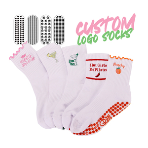 Miễn Phí Mẫu Cá Nhân Thiết Kế Ruffle Top Thêu Biểu Tượng Crew Chống-Trượt Vớ Bông Phụ Nữ Biểu Tượng Tùy Chỉnh Grip Yoga Pilates Vớ - Product Image 1