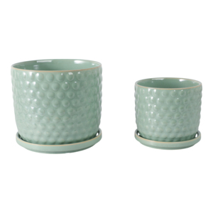Maceta de Cerámica con Plato para Plantas de Interior, Decoración del Hogar, Dormitorio, Entrada, Diseño Verde con Hoyuelos - Product Image 3