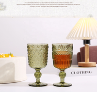 Verre à vin de luxe tendance vert olive gaufré, polyvalent, rétro, décoratif, pour cocktails et jus, idéal pour les fêtes