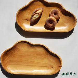 Bandeja de madera de abeto hecha a mano de 20-20.9 cm, color camel, plato poco profundo para servir postres y frutas - Product Image 5