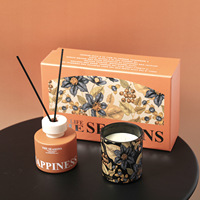 Vente en gros Design de luxe Décoration de Noël Intérieur personnalisé Aromathérapie Huile essentielle Diffuseur de roseaux avec bougies parfumées Coffret cadeau