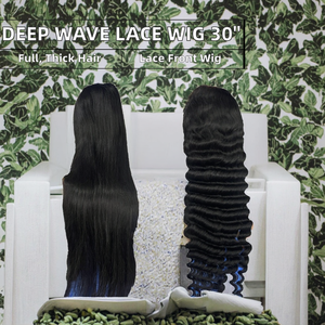 Perruques en dentelle frontale en cheveux cambodgiens en gros, densité 200%, longueur longue, vague profonde, bouclée, couleur naturelle noire, femmes, 30 pouces - Product Image 2
