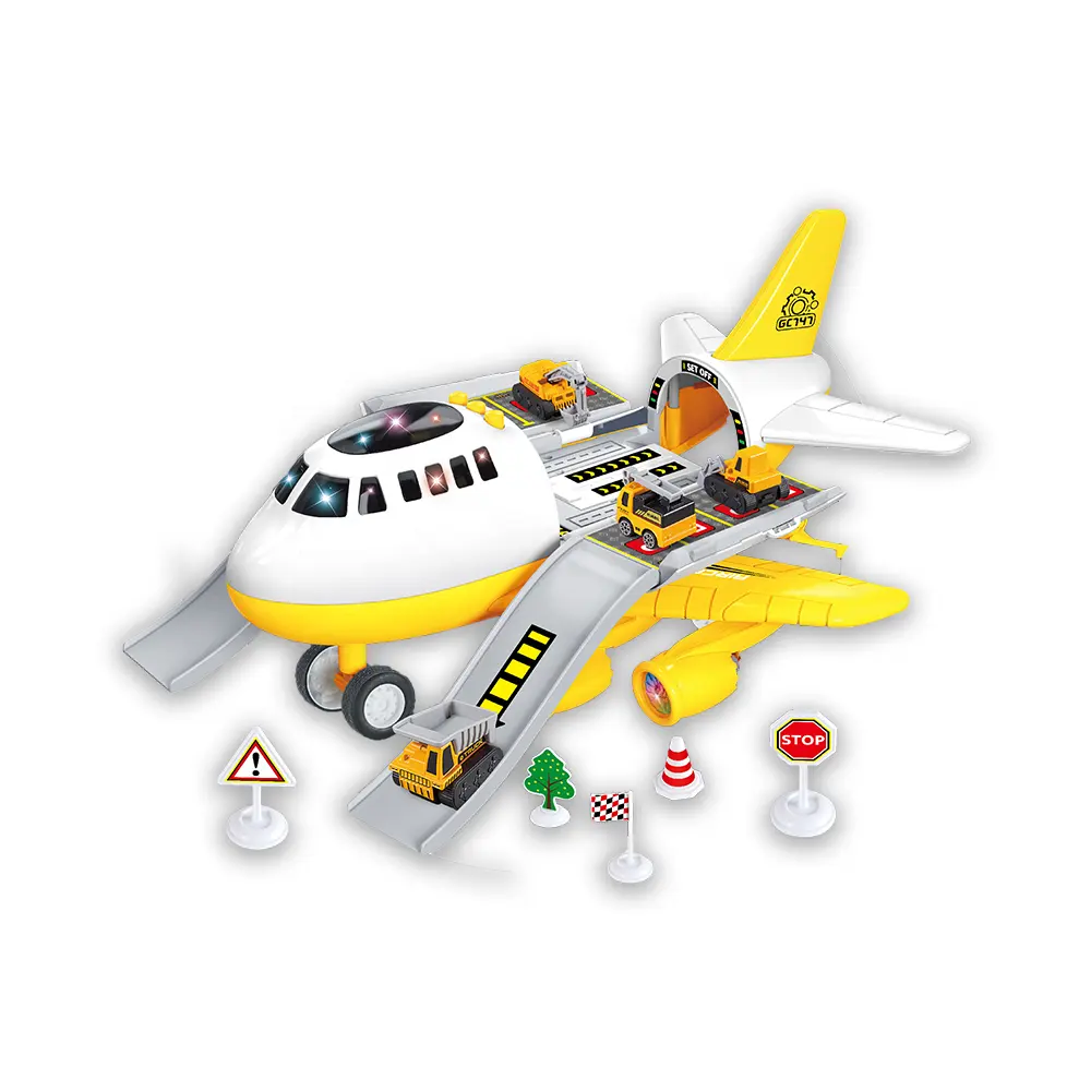नए बच्चों के मज़ेदार मोंटेसरी खिलौना सेट, बच्चों के हवाई जहाज़ के खिलौने, लोडिंग हवाई जहाज़ का सेट, 4 डाई-कास्ट कारों के साथ, खिलौना वाहन हवाई जहाज़ का सेट