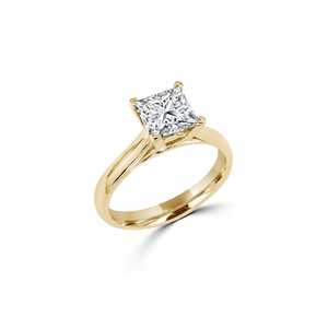 Bague de fiançailles en or jaune avec diamant véritable solitaire taille princesse étincelant - Product Image 2