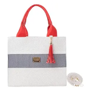 Sac fourre-tout décontracté pour femme Fana, en cuir blanc et rouge, avec fermeture à rabat, pour usage quotidien - Product Image 1