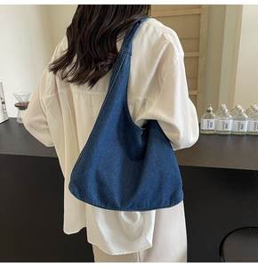 Personalizar coreano al por mayor las mujeres casual <span class=keywords><strong>jeans</strong></span> liso denim <span class=keywords><strong>shopper</strong></span> hombros bolsas de mano - Product Image 4