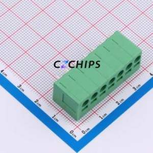 DB241V-5.0-7P-GN Spring Terminal Block Through hole Component (THT),P=5mm Connector 1x7P 5mm Green 7P - Product Image 1