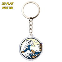 Porte-clés en acrylique « Funny Cookie in Ocean Wave » avec yeux bouleux, pépites de chocolat et design artistique de style japonais, pendentif rond transparent