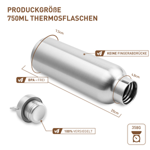 750ml Sealed Leak Proof Vacuum <b>Thermos</b> <b>Bottle</b> No Fingerprint Coating Lightweight Metal Handle Reusable Stainless Steel Sports - Product Image 6