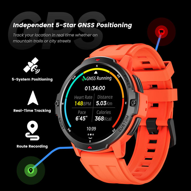 C31 GPS Smart Watch for 100+ Sports Modes Tracker with 6-Axis Sensor 580mAh Battery 3ATM Waterproof Smartwatch for Men
