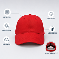 Casquette de baseball vintage sportive en sergé de coton à 6 panneaux, avec logo personnalisé, bande élastique, ouverture arrière pour chignon ou cheveux bouclés, style « Dad Hat »