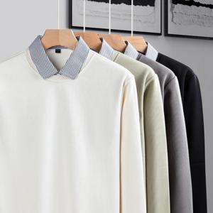 Conjunto de dos piezas de invierno y otoño para hombre, conjunto de calentamiento de Polo, tela de lana gruesa <span class=keywords><strong>Oli</strong></span>, patrones texturizados, cuello tejido a rayas, juvenil - Product Image 1