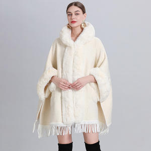 Poncho <span class=keywords><strong>en</strong></span> fausse fourrure pour femme Veste <span class=keywords><strong>polaire</strong></span> avec pompons <span class=keywords><strong>en</strong></span> laine mélangée <span class=keywords><strong>Cape</strong></span> coupe-vent <span class=keywords><strong>en</strong></span> fourrure <span class=keywords><strong>Cape</strong></span> de mode - Product Image 5