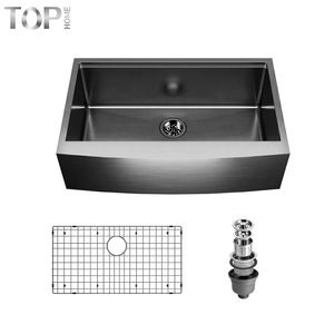 Évier de cuisine 33 pouces en acier inoxydable 304 brossé, fait main, moderne, à cuve unique, avec façade en forme d'apron, noir, garantie 5 ans, pour cuisine domestique - Product Image 1