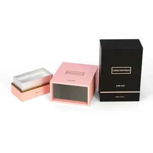 Firstsai, logotipo personalizado de lujo, cajón de cartón hueco rígido negro, caja de Perfume de regalo de aceite esencial cosmético de lujo, embalaje