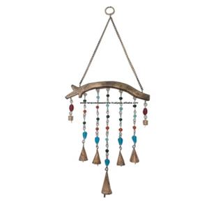 บ้านตกแต่งผนังแขวนลมตีระฆังทำจากเหล็กที่มีลูกปัดที่มีสีสันและระฆังกรวย - Product Image 1