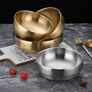 Tazón para Fideos de Acero Inoxidable, Material 201, Color Plata y Dorado, para Uso Doméstico, Tazón para Fideos Fríos, Tazón para Ramen Coreano - Product Image 1