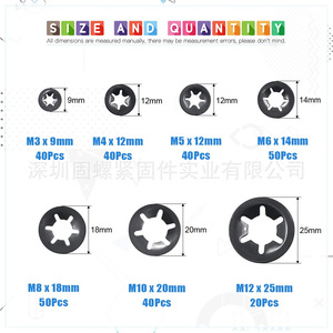 Internal Tooth Starlock Push On Locking Washers Kit 280Pcs M3 M4 M5 M6 M8 M10 M12 Metric Black Plastic - Product Image 2