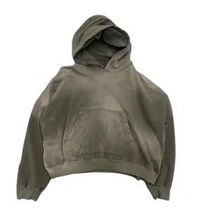 Zwaargewicht Dikke Custom Logo Label Full Rits Up Sweatshirt Zuur Wassen Drop Shoulder Oversized Heren Hoodie