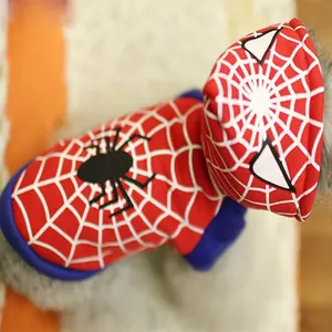 Baju Hangat pola Spider Man anjing, mantel hangat Cosplay anjing kucing pola Halloween sesuai pesanan
