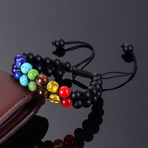 <span class=keywords><strong>Bracelet</strong></span> en pierres naturelles à double rangée de <span class=keywords><strong>chakras</strong></span>, pierre volcanique fusionnée, ajustable, tressé, style vintage pour le yoga - Product Image 4