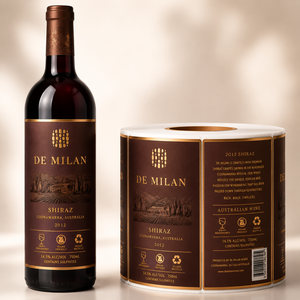 Étiquettes de vin personnalisées de luxe en papier texturé avec logo imprimé et dorure à chaud en relief pour bouteilles – Fabrication sur mesure - Product Image 1